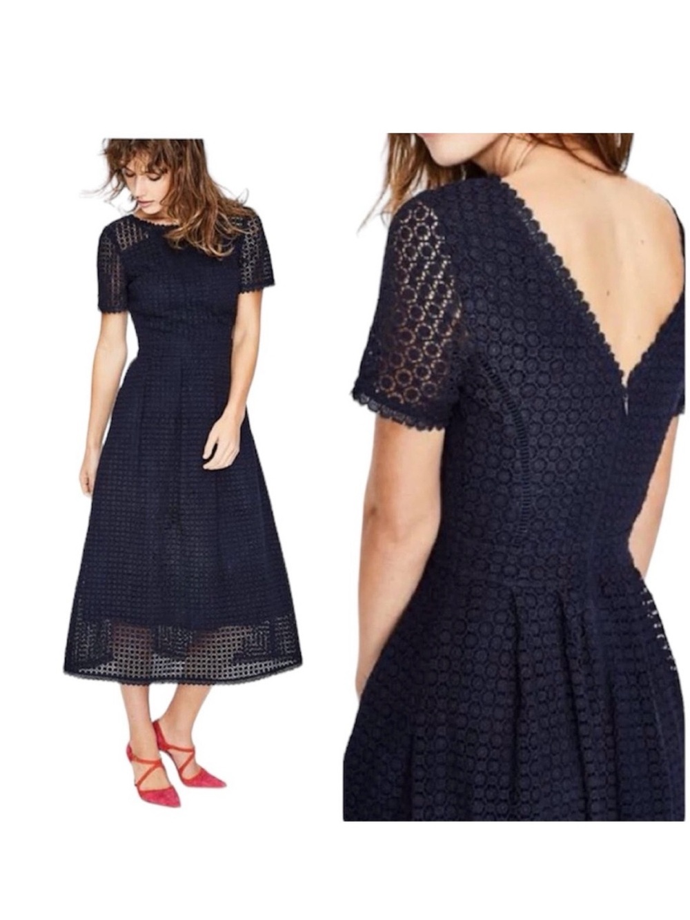 Boden Julieta Navy Lace Short Sleeve Midi Dress- NWT
